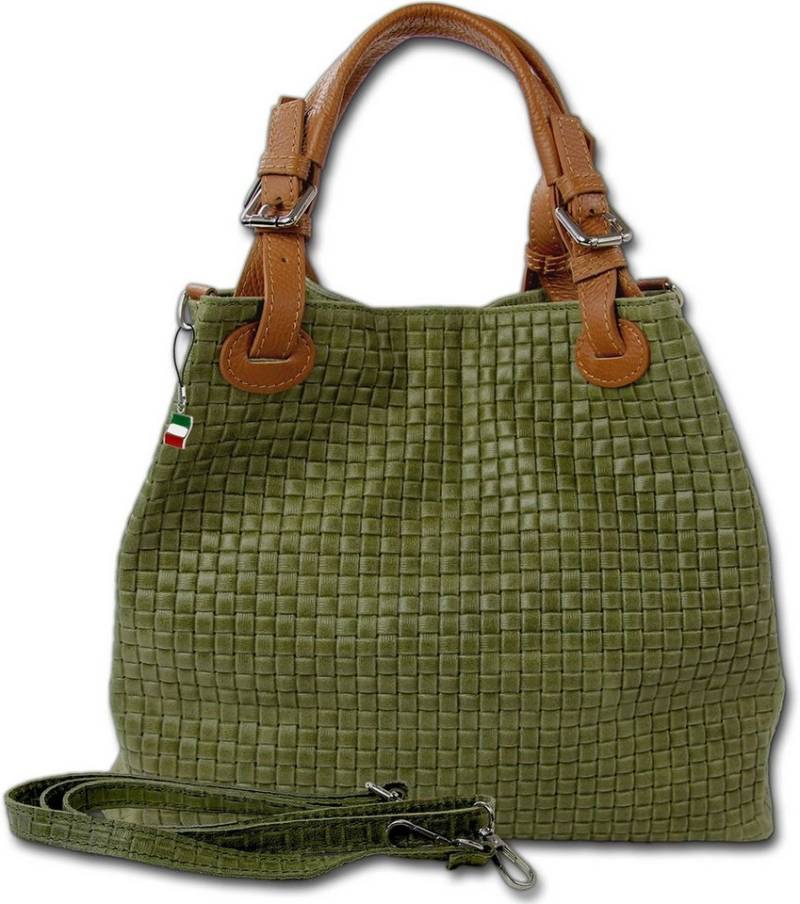 FLORENCE Handtasche Florence Damen Handtasche Echtleder (Handtasche), Damen Leder Handtasche, Umhängetasche, olivgrün ca. 31cm x ca. 28cm von FLORENCE