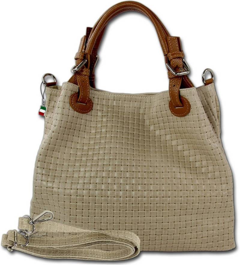FLORENCE Handtasche Florence Damen Handtasche Echtleder taupe (Handtasche), Damen Leder Handtasche, Umhängetasche, taupe ca. 31cm x ca. 28cm von FLORENCE