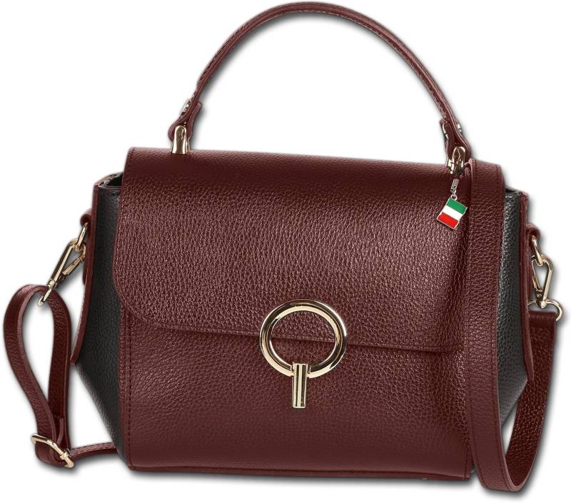 FLORENCE Handtasche Florence Damen Handtasche Leder Tasche (Handtasche, Handtasche), Damen Tasche Echtes Leder dunkelrot, schwarz, Made-In Italy von FLORENCE