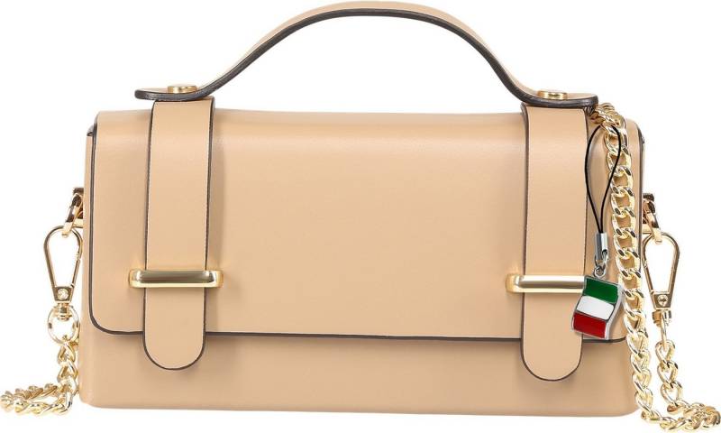 FLORENCE Handtasche Florence Damen Handtasche klein Echtleder (Handtasche), Damen Handtasche Leder, taupe, dunkelbeige ca. 10cm hoch von FLORENCE