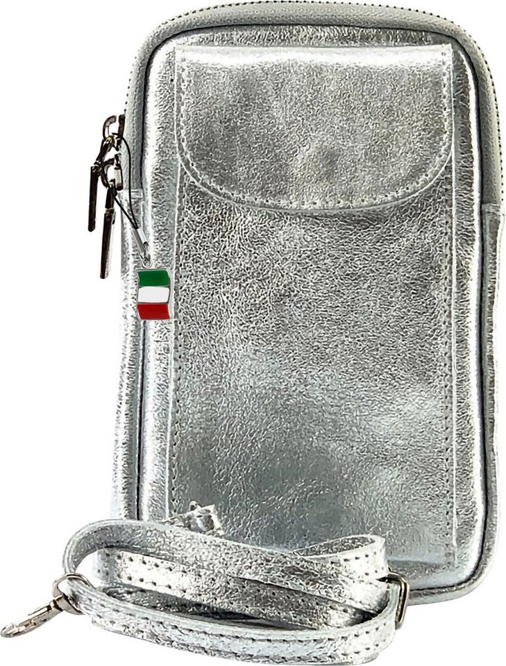 FLORENCE Handtasche Florence Damen Mini-Handtasche echtes (Umhängetasche), Damen Umhängetasche, Handtasche Leder, silber ca. 12cm x ca. 20cm von FLORENCE