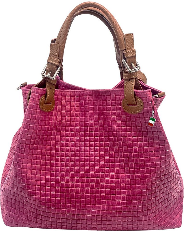 FLORENCE Handtasche Florence Umhängetasche Damen Handtasche (Handtasche), Damen Handtasche, Umhängetasche Leder, pink, braun ca. 31cm x ca. 28cm von FLORENCE