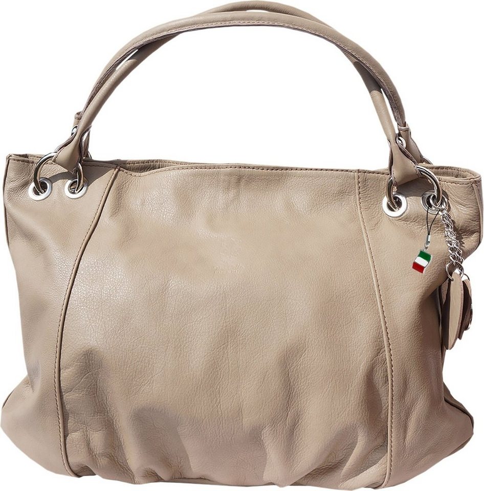 FLORENCE Henkeltasche D2OTF128X Florence Hobo Bag Schultertasche (Henkeltasche, Henkeltasche), Damen Tasche Echtleder helltaupe, braun, Made-In Italy von FLORENCE