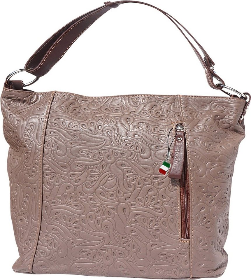 FLORENCE Henkeltasche D2OTF130X Florence Leder Schultertasche Farbwahl (Henkeltasche, Henkeltasche), Damen Tasche Echtleder taupe, braun, floral Blumenmuster, MadeIn Italy von FLORENCE