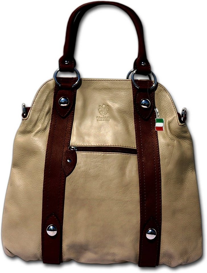 FLORENCE Henkeltasche D2OTF132X Florence Umhängetasche Echtleder (Henkeltasche, Henkeltasche), Damen Tasche Echtleder taupe hell, braun, Made-In Italy von FLORENCE