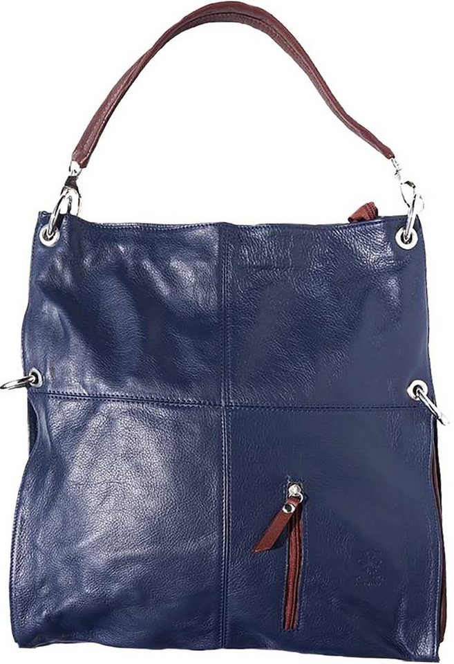 FLORENCE Schultertasche Florence Hobo Bag Echtleder Handtasche (Beuteltasche, Beuteltasche), Damen Tasche Echtleder blau, braun, Made-In Italy von FLORENCE