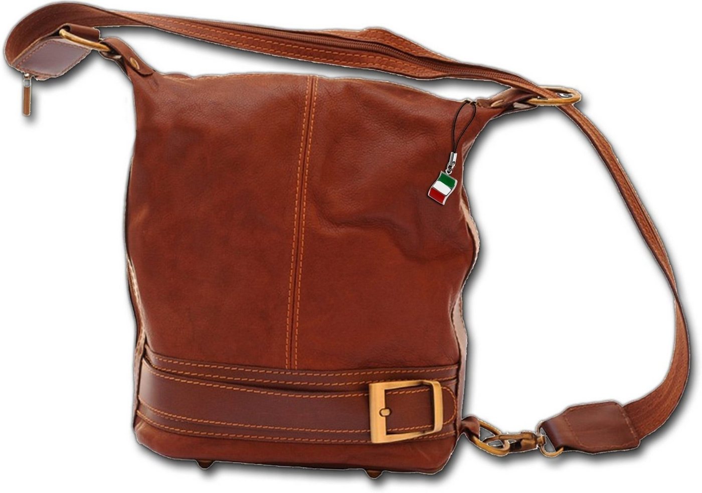 FLORENCE Schultertasche Florence echtes Leder Damentasche (Schultertasche, Schultertasche), Damen Tasche Echtleder braun, Made-In Italy von FLORENCE