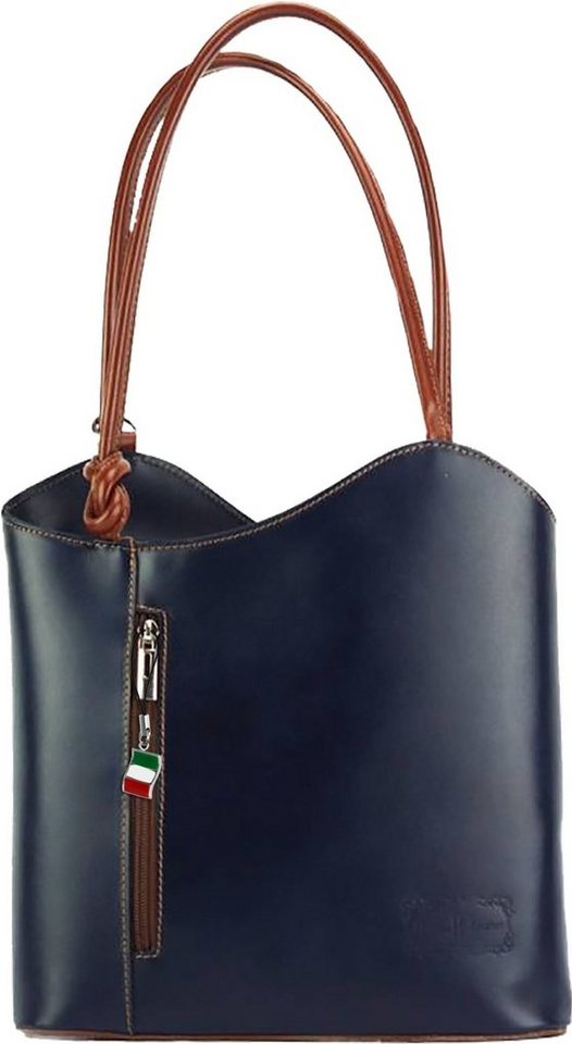 FLORENCE Schultertasche Florence 2in1 Damen Schultertasche (Schultertasche), Damen Leder Schultertasche, Rucksack, blau, braun ca. 28cm von FLORENCE