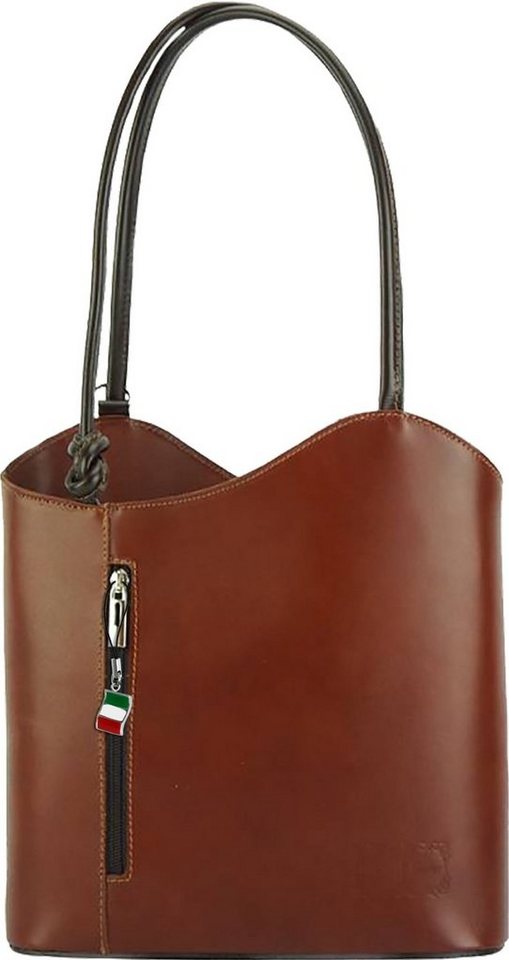 FLORENCE Schultertasche Florence 2in1 Damen Schultertasche (Schultertasche), Damen Leder Schultertasche, Rucksack, braun ca. 28cm von FLORENCE