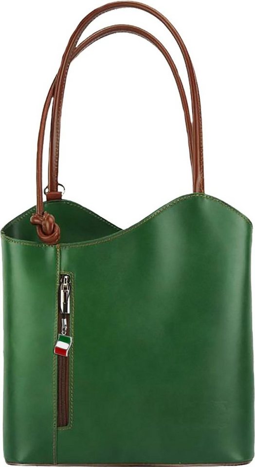 FLORENCE Schultertasche Florence 2in1 Damen Schultertasche (Schultertasche), Damen Leder Schultertasche, Rucksack, grün, braun ca. 28cm von FLORENCE