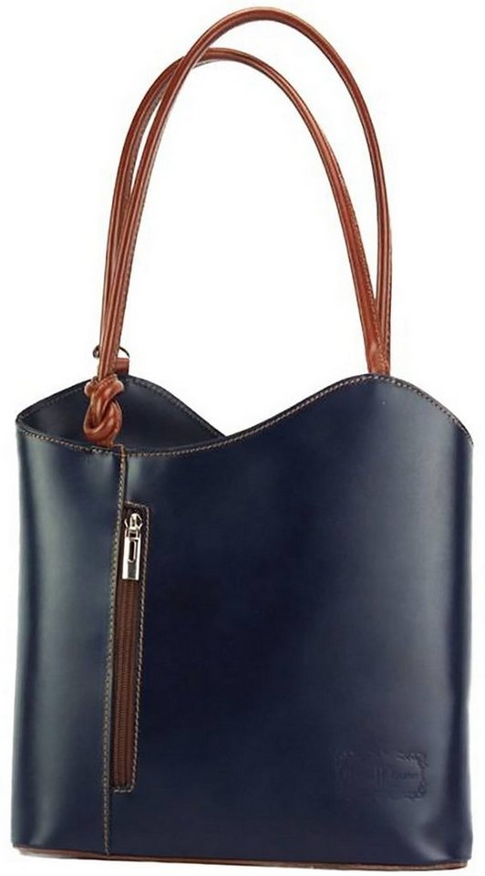 FLORENCE Schultertasche Florence 2in1 Echtleder Damen Handtasche (Schultertasche, Schultertasche), Damen Tasche Echtleder blau, braun, Made-In Italy von FLORENCE