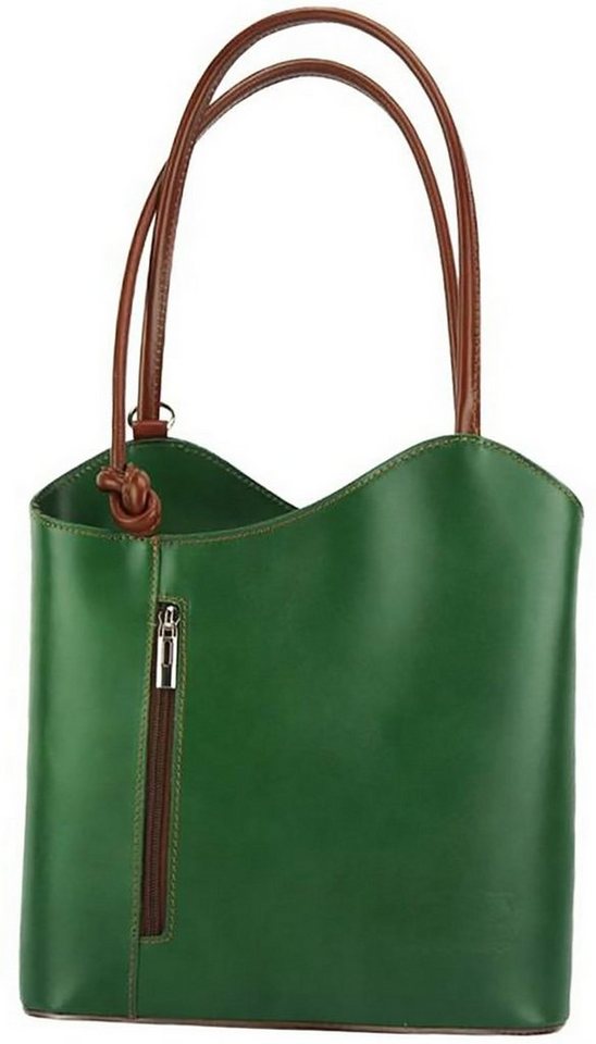 FLORENCE Schultertasche Florence 2in1 Echtleder Damen Handtasche (Schultertasche, Schultertasche), Damen Tasche Echtleder grün, braun, Made-In Italy von FLORENCE