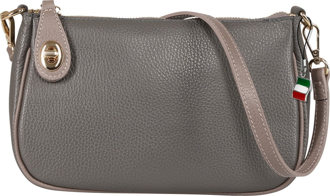FLORENCE Schultertasche Florence Damen Schultertasche Echtleder (Schultertasche), Damen Schultertasche Leder, grau ca. 7cm hoch von FLORENCE