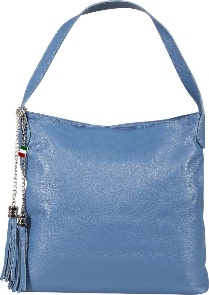 FLORENCE Schultertasche Florence Damen Schultertasche Hobo Bag (Schultertasche), Damen Schultertasche Leder, jeansblau ca. 30cm hoch von FLORENCE