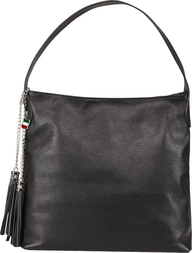 FLORENCE Schultertasche Florence Damen Schultertasche Hobo Bag (Schultertasche), Damen Schultertasche Leder, schwarz ca. 30cm hoch von FLORENCE
