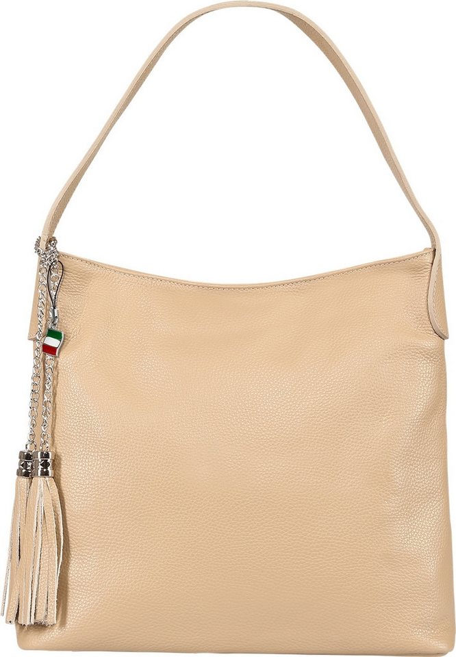 FLORENCE Schultertasche Florence Damen Schultertasche Hobo Bag (Schultertasche), Damen Schultertasche Leder, taupe, beige ca. 30cm hoch von FLORENCE