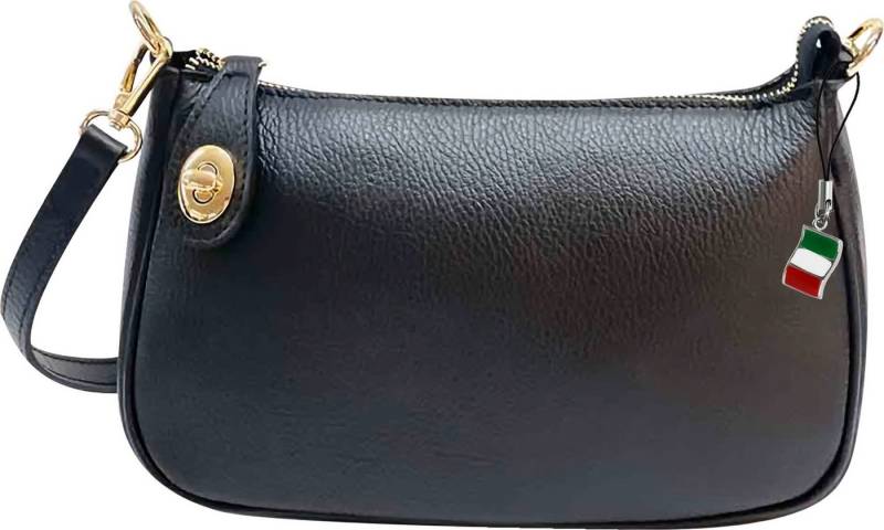 FLORENCE Schultertasche Florence Damen Umhängetasche Leder Tasche (Schultertasche), Damen Schultertasche Echtes Leder, schwarz ca. 15cm hoch von FLORENCE