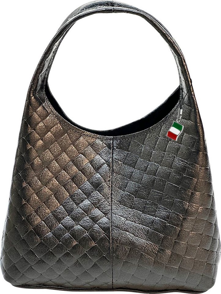 FLORENCE Schultertasche Florence Damen Umhängetasche Leder Tasche (Schultertasche), Damen Schultertasche Echtes Leder, schwarz ca. 21cm hoch, Steppmuster von FLORENCE