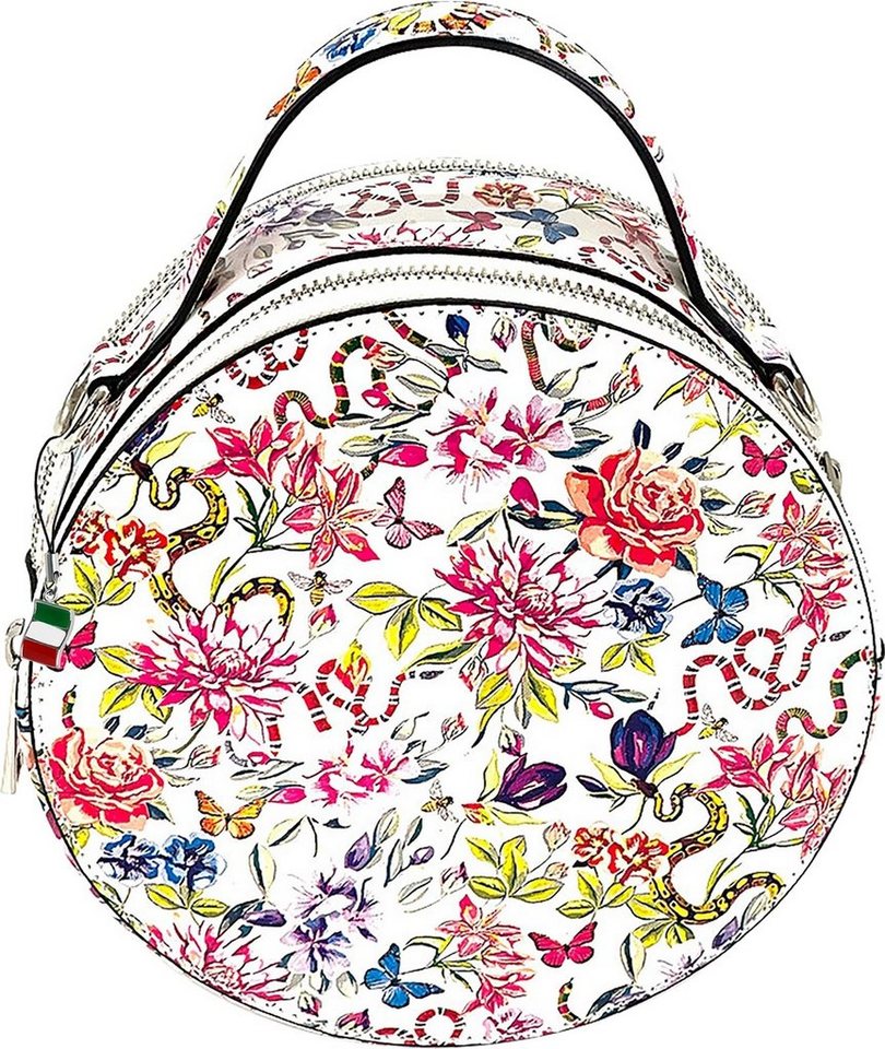 FLORENCE Schultertasche Florence Damen Umhängetasche rund (Schultertasche), Damen Leder Schultertasche, Abendtasche, mehrfarbig, weiß ca. 18cm von FLORENCE