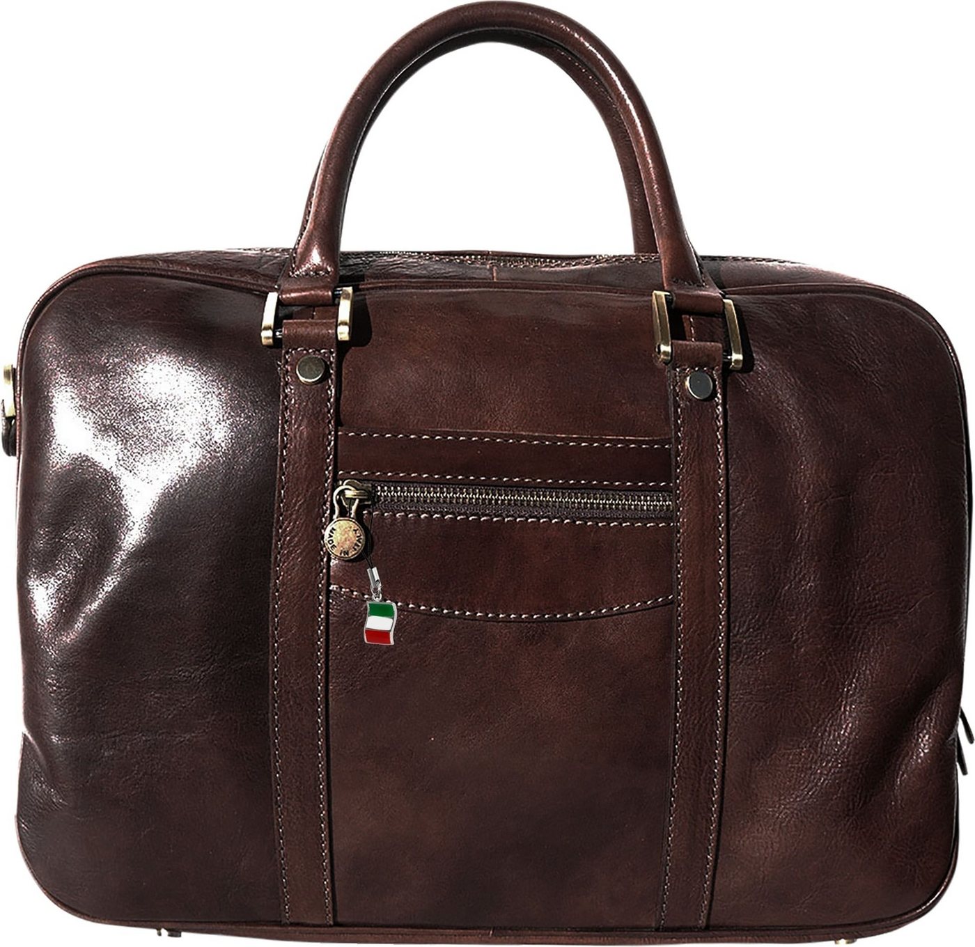 FLORENCE Schultertasche Florence Echtleder Aktentasche Damen braun (Schultertasche), Damen Leder Schulter-, Businesstasche, Umhängetasche, braun ca. 39cm von FLORENCE