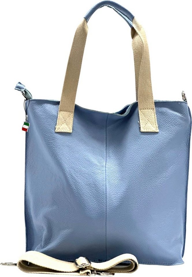 FLORENCE Schultertasche Florence Echtleder Umhängetasche Damen (Schultertasche), Damen Leder Schultertasche, Shopper, hellblau ca. 44cm von FLORENCE