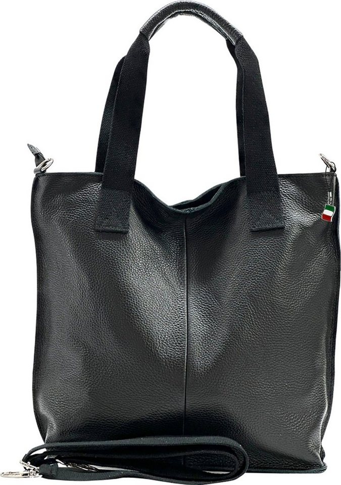 FLORENCE Schultertasche Florence Echtleder Umhängetasche Damen (Schultertasche), Damen Leder Schultertasche, Shopper, schwarz ca. 44cm von FLORENCE