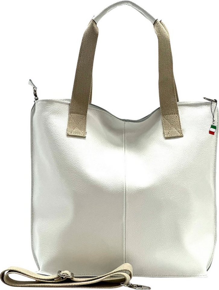 FLORENCE Schultertasche Florence Echtleder Umhängetasche Damen (Schultertasche), Damen Leder Schultertasche, Shopper, weiß ca. 44cm von FLORENCE