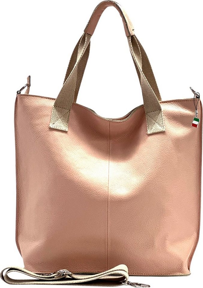FLORENCE Schultertasche Florence Echtleder Umhängetasche Damen (Schultertasche), Damen Leder Schultertasche, Shopper, rosa ca. 44cm von FLORENCE