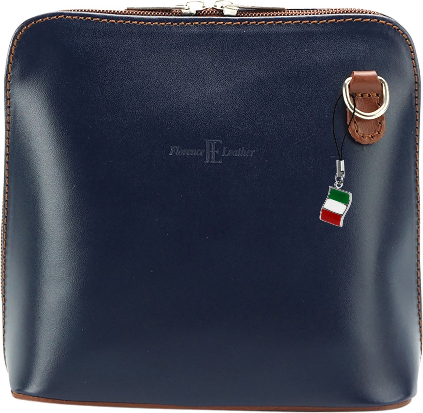 FLORENCE Schultertasche Florence Mini Damen Umhängetasche blau (Umhängetasche), Damen Leder Umhängetasche, Schultertasche, blau, braun ca. 17cm von FLORENCE