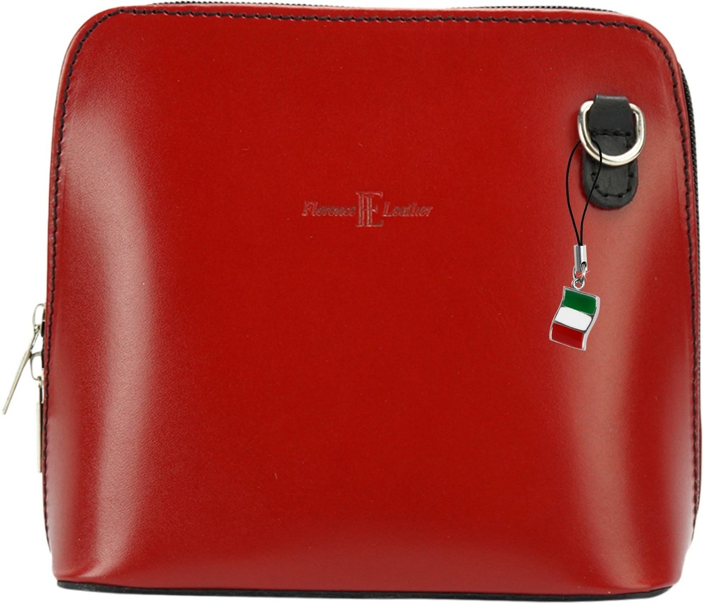 FLORENCE Schultertasche Florence Mini Damen Umhängetasche rot (Umhängetasche), Damen Leder Umhängetasche, Schultertasche, rot, schwarz ca. 17cm von FLORENCE