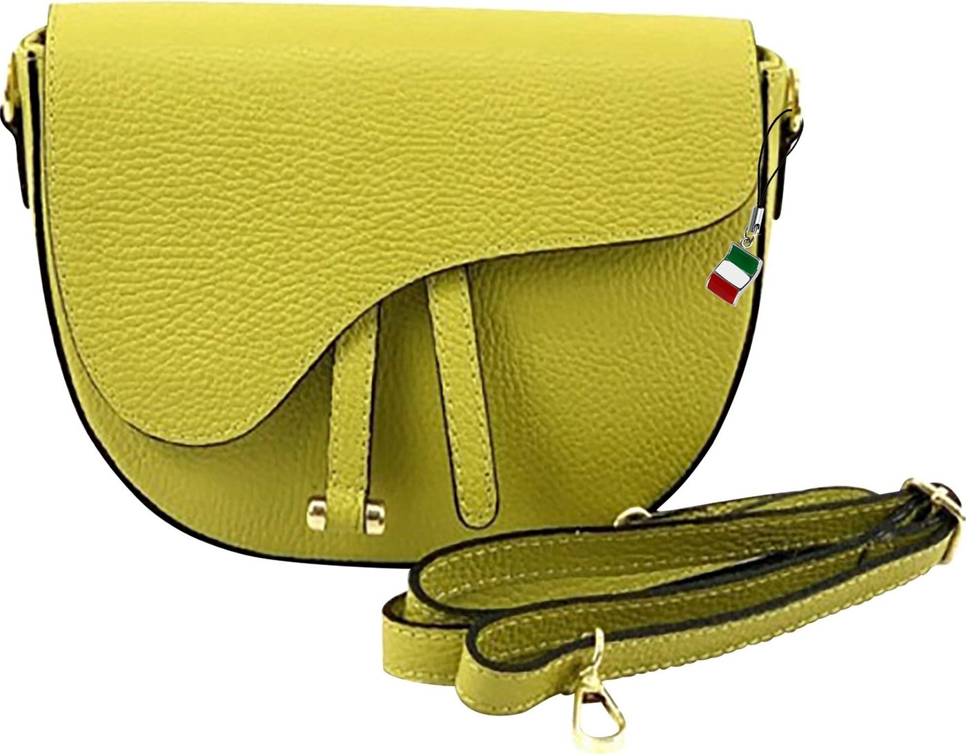 FLORENCE Schultertasche Florence Umhängetasche Echtleder Tasche (Schultertasche), Damen Leder Schultertasche, Umhängetasche, gelb ca. 22cm von FLORENCE