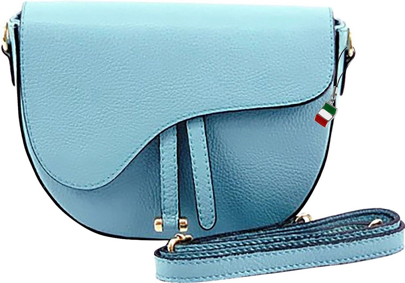 FLORENCE Schultertasche Florence Umhängetasche Echtleder Tasche (Schultertasche), Damen Leder Schultertasche, Umhängetasche, hellblau ca. 22cm von FLORENCE