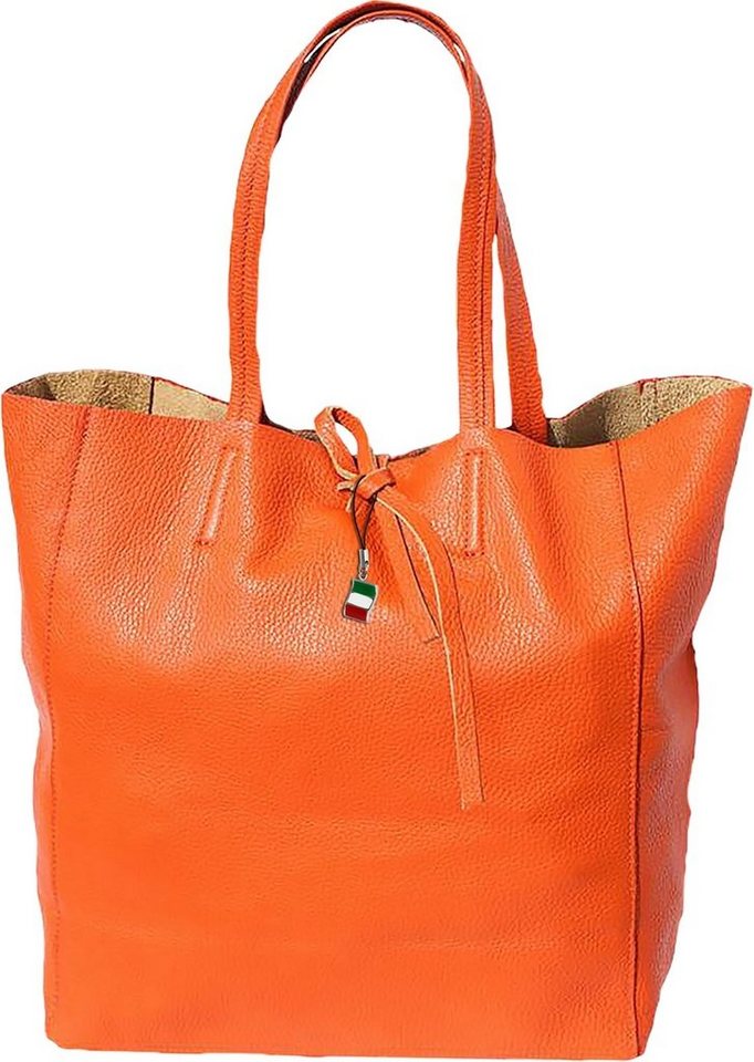 FLORENCE Schultertasche Florence ital. Echtleder Shopper orange (Shopper), Damen Leder Shopper, Schultertasche, orange ca. 30cm von FLORENCE