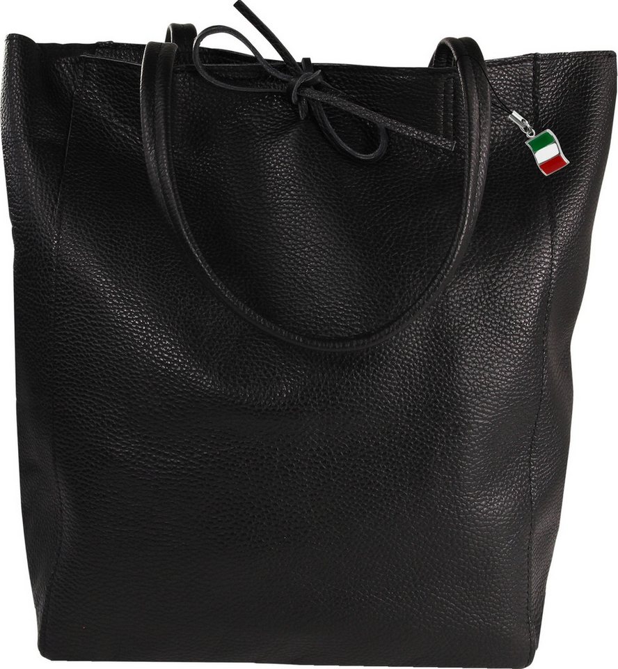 FLORENCE Schultertasche Florence ital. Shopper Echtleder Damen (Shopper), Damen Leder Shopper, Schultertasche, schwarz ca. 28cm x ca. 35cm von FLORENCE