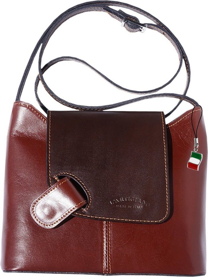 FLORENCE Schultertasche Florence Umhängetasche Damen Handtasche (Schultertasche), Damen Leder Schultertasche, Umhängetasche, braun, dunkelbraun ca. 23cm von FLORENCE