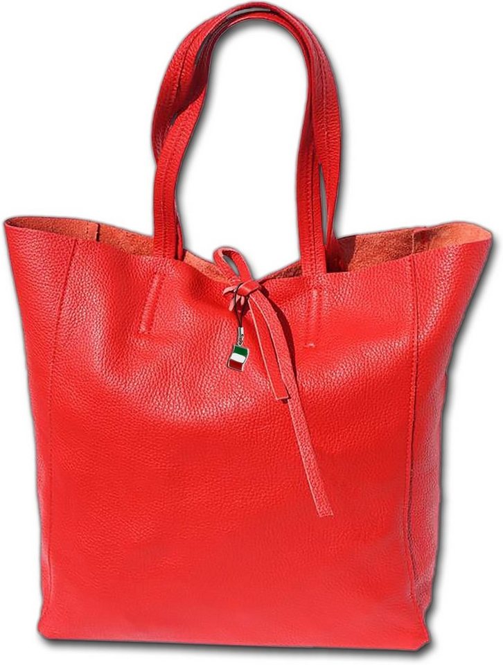 FLORENCE Shopper Florence Echtleder Schultertasche rot (Schultertasche, Schultertasche), Damen Tasche Echtleder, Rindsleder rot, Made-In Italy von FLORENCE