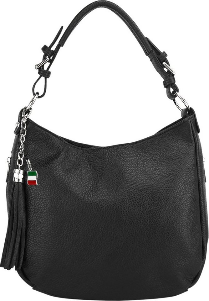 FLORENCE Schultertasche Florence Echtleder Damen Hobo Bag schwarz (Schultertasche), Damen Leder Schultertasche, Shopper, schwarz ca. 30cm von FLORENCE