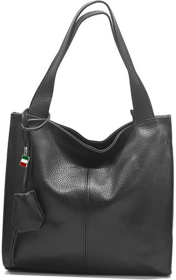 FLORENCE Shopper Florence Echtleder Hobo Bag Damen (Shopper, Shopper), Damen Tasche Echtleder schwarz, Made-In Italy von FLORENCE