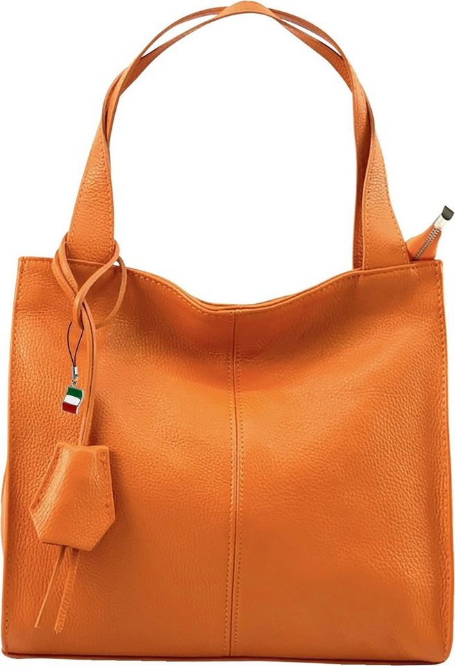 FLORENCE Schultertasche Florence Echtleder Hobo Bag Damen orange (Schultertasche), Damen Leder Schultertasche, Shopper, orange ca. 33cm von FLORENCE