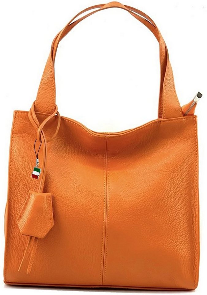 FLORENCE Shopper Florence Echtleder Hobo Bag Damen orange (Shopper, Shopper), Damen Tasche Echtleder orange, Made-In Italy von FLORENCE