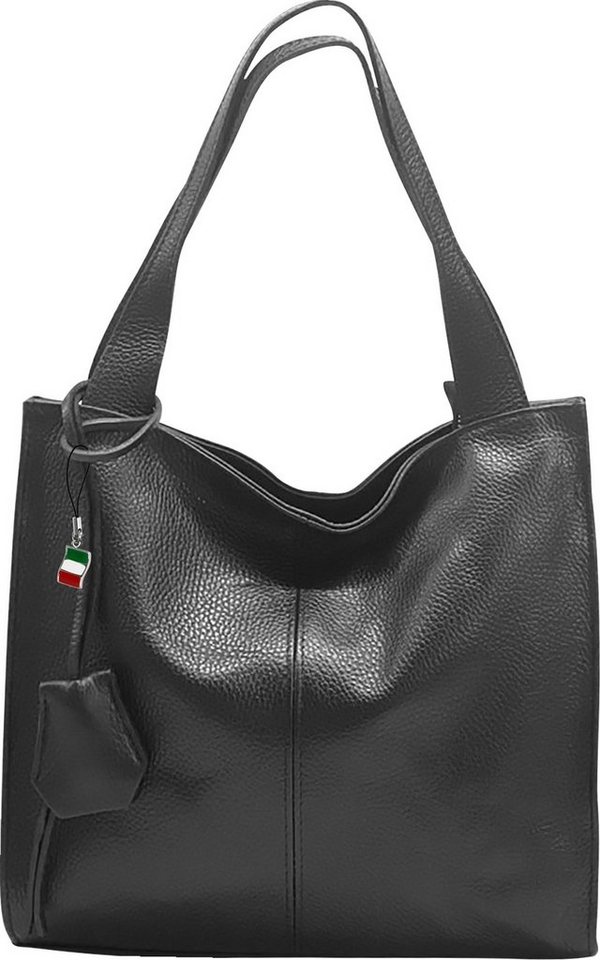 FLORENCE Schultertasche Florence Echtleder Hobo Bag Damen schwarz (Schultertasche), Damen Leder Schultertasche, Shopper, schwarz ca. 33cm von FLORENCE