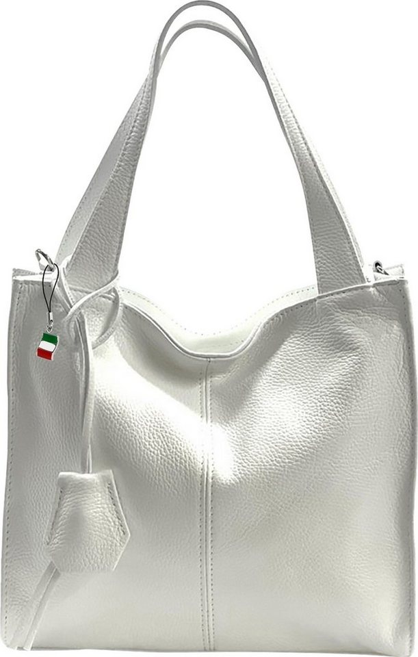 FLORENCE Schultertasche Florence Echtleder Hobo Bag Damen weiß (Schultertasche), Damen Leder Schultertasche, Shopper, weiß ca. 33cm von FLORENCE