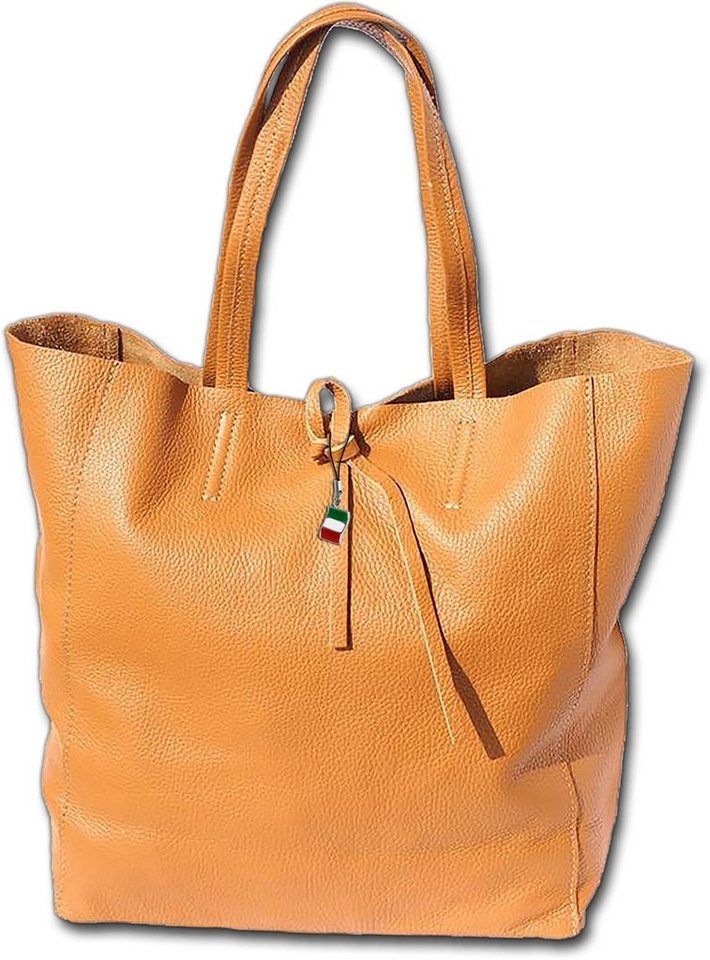 FLORENCE Shopper Florence Echtleder Schultertasche cognac (Schultertasche, Schultertasche), Damen Tasche Echtleder braun, cognac, Made-In Italy von FLORENCE