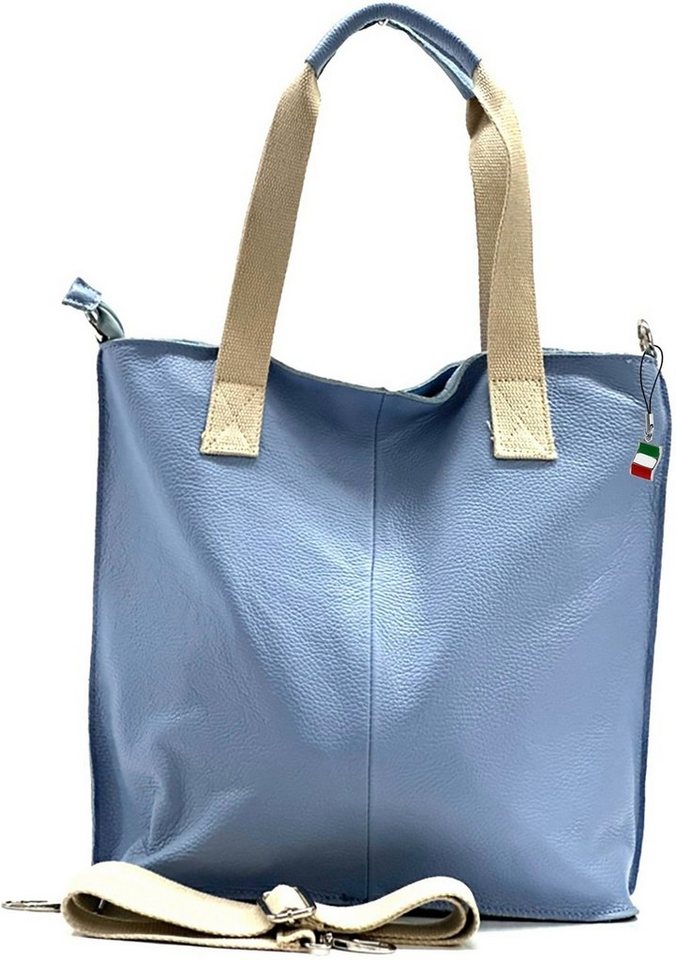 FLORENCE Shopper Florence Echtleder Umhängetasche Damen (Shopper, Shopper), Damen Schultertasche, Shopper Leder, hellblau, Größe ca. 44cm von FLORENCE