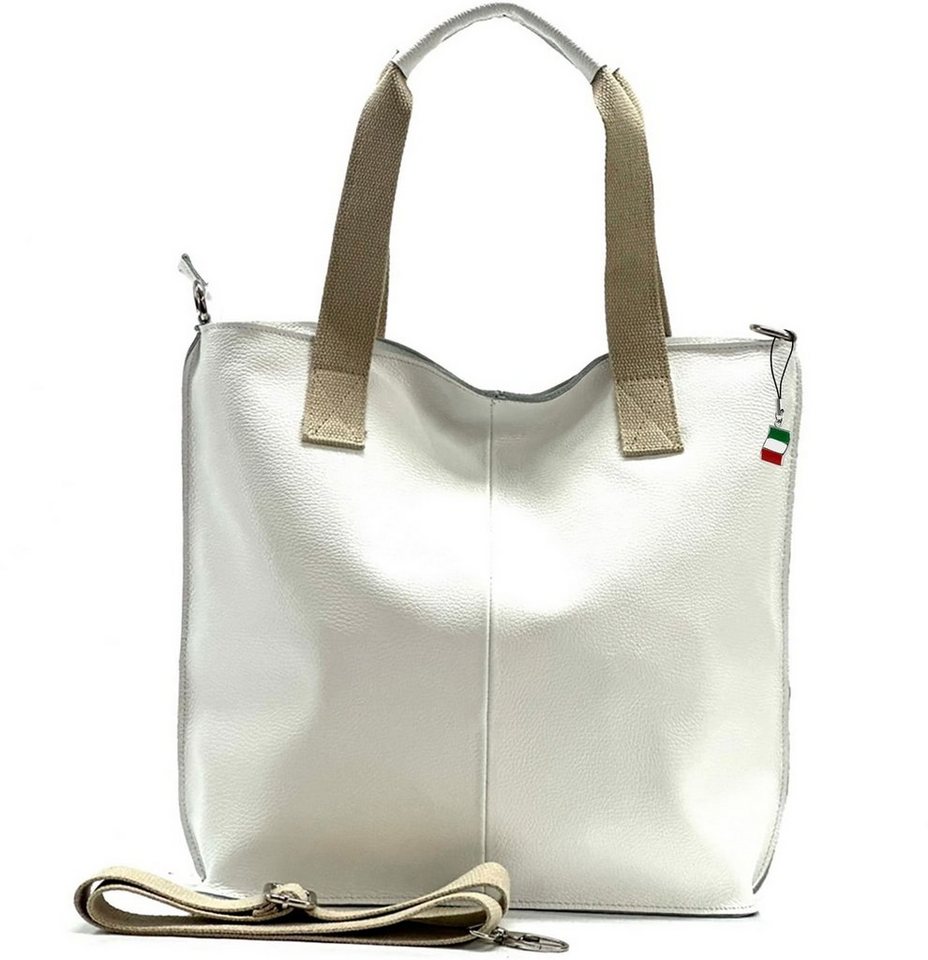 FLORENCE Shopper Florence Echtleder Umhängetasche Damen (Shopper, Shopper), Damen Schultertasche, Shopper Leder, weiß, Größe ca. 44cm von FLORENCE