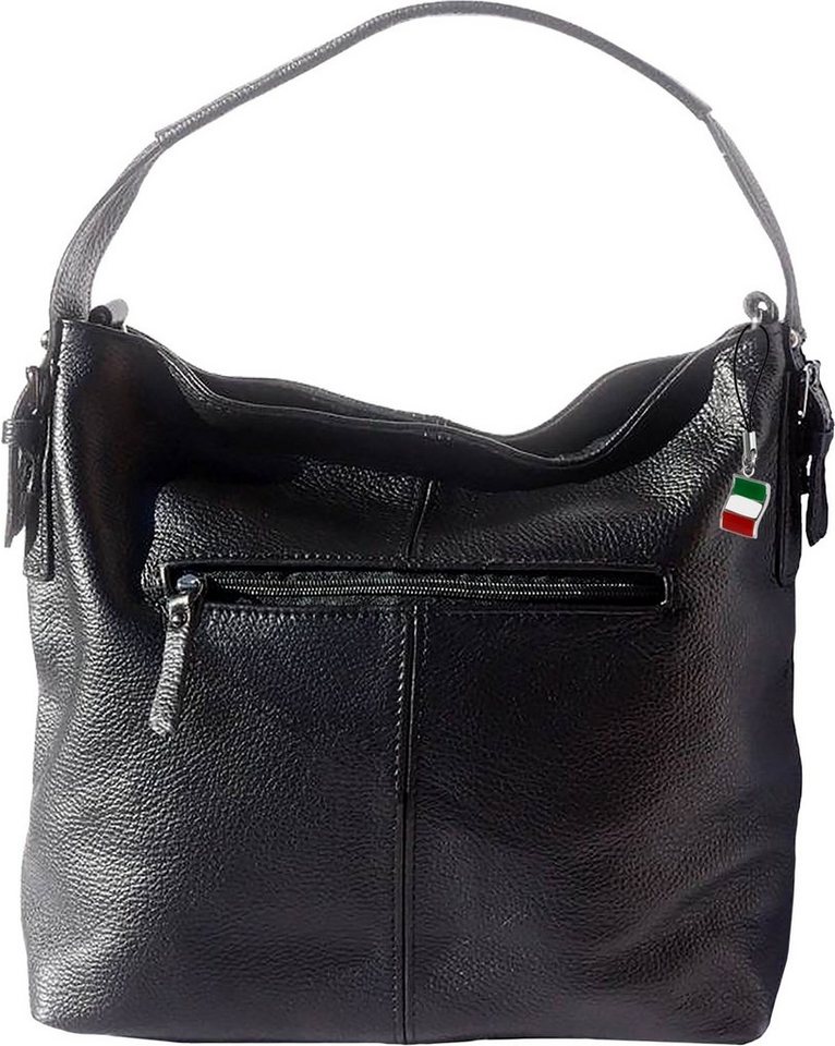 FLORENCE Schultertasche Florence Damentasche Leder Hobobag schwarz (Schultertasche), Damen Leder Schultertasche, Shopper, schwarz ca. 34cm von FLORENCE