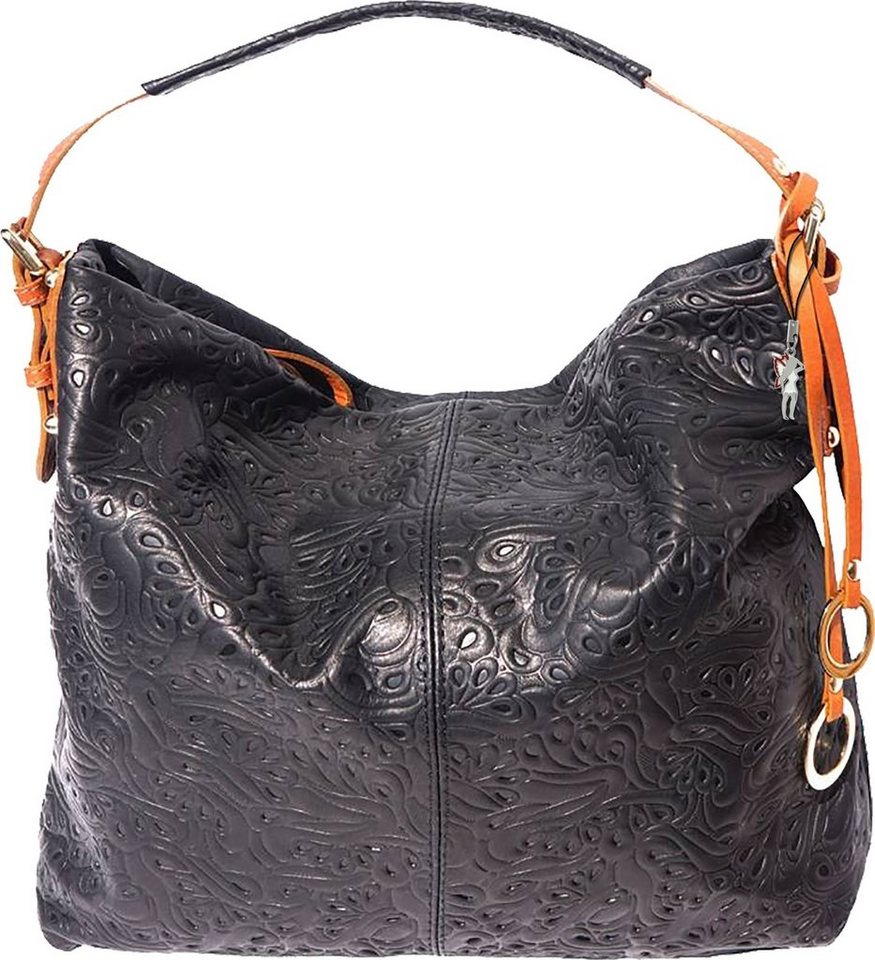 FLORENCE Schultertasche Florence Damen Echtleder Shopper schwarz (Shopper), Damen Leder Shopper, Schultertasche, schwarz, braun ca. 37cm von FLORENCE