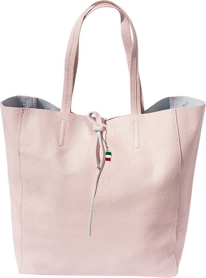 FLORENCE Schultertasche Florence ital. Echtleder Shopper hellbeige (Shopper), Damen Leder Shopper, Schultertasche, rosa ca. 30cm von FLORENCE