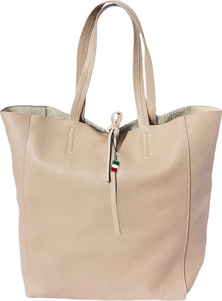 FLORENCE Schultertasche Florence ital. Echtleder Shopper beige (Shopper), Damen Leder Shopper, Schultertasche, braun, beige ca. 30cm von FLORENCE