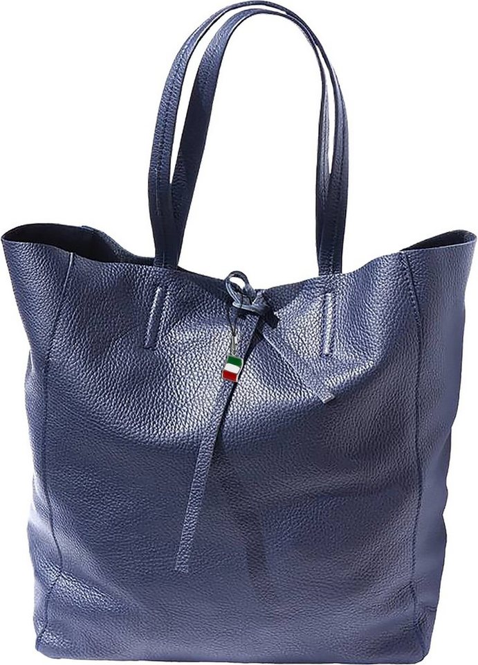 FLORENCE Schultertasche Florence ital. Echtleder Shopper (Shopper), Damen Leder Shopper, Schultertasche, blau ca. 30cm von FLORENCE